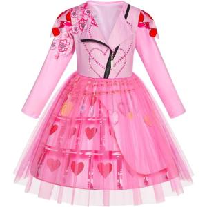 imageWonderBabe Kids Red Descendants Costume Girls Queen of Hearts Dress Chloe Christmas Gift Birthday Party Cosplay OutfitPink