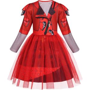 imageWonderBabe Kids Red Descendants Costume Girls Queen of Hearts Dress Chloe Christmas Gift Birthday Party Cosplay OutfitRed