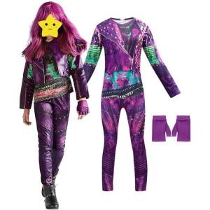 imageWonderBabe Mal Costume Girls Popular Musical Cosplay Kids Long Sleeve Jumpsuit Halloween Party OutfitPurple