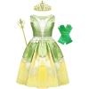 imageWonderBabe Little Girls Green Frog Princess Dress Kids Christmas Birthday Party Cosplay Outfits Gift with AccessoriesGreen Dresscrownsceptergloves