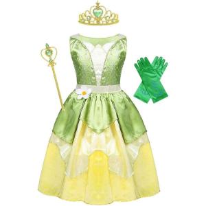 imageWonderBabe Little Girls Green Frog Princess Dress Kids Christmas Birthday Party Cosplay Outfits Gift with AccessoriesGreen Dresscrownsceptergloves