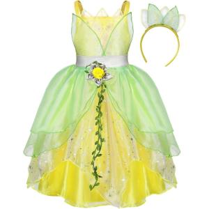 imageWonderBabe Princess Costume for Girls Green Fairy Frog Dress Birthday Party Halloween Costume Cosplay Dress up for Kids