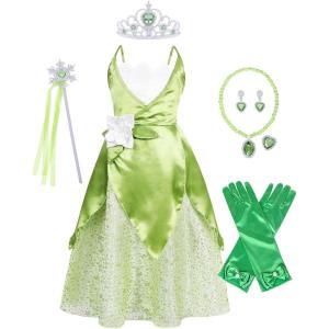 imageWonderBabe Princess and the Frog Costume Kids Fancy Birthday Party Dress up Dress Frog Girls Deluxe Outfits