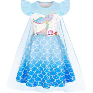 imageWonderBabe Princess Costume Toddlers Girls Dress Kids Halloween Birthday Party Dress up Outfit with CapeLight Blue