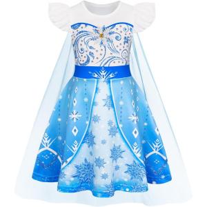 imageWonderBabe Princess Costume Toddlers Girls Dress Kids Halloween Birthday Party Dress up Outfit with CapePale Blue