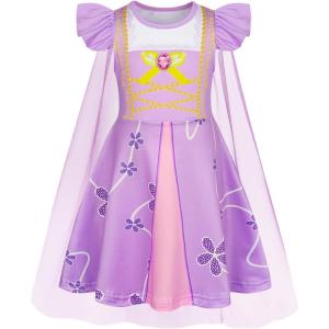 imageWonderBabe Princess Costume Toddlers Girls Dress Kids Halloween Birthday Party Dress up Outfit with CapePurple