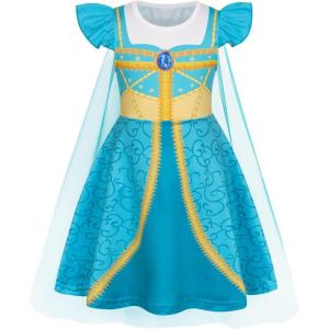 imageWonderBabe Princess Costume Toddlers Girls Dress Kids Halloween Birthday Party Dress up Outfit with CapeTurquoise