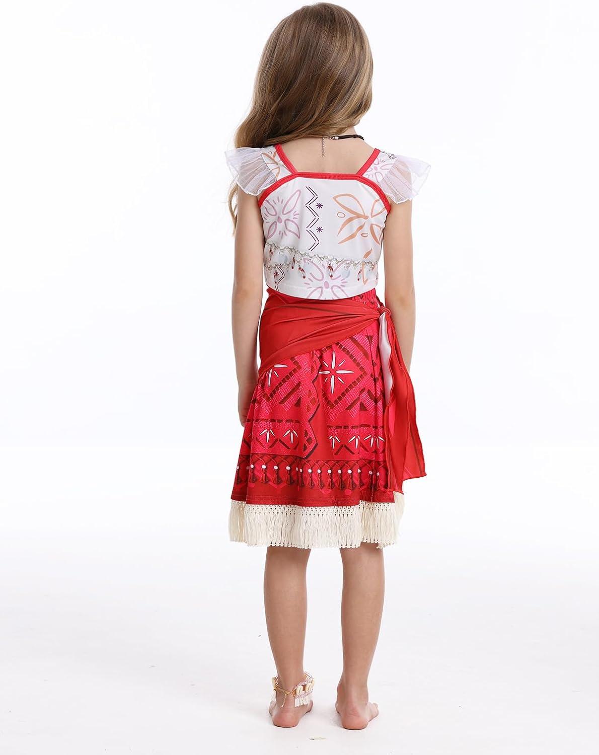 imageWonderBabe Girls Adventure Outfit Princess Lace Ruffle Sleeve Dress The Little Sister Birthday Fancy Dress Up CostumeRed