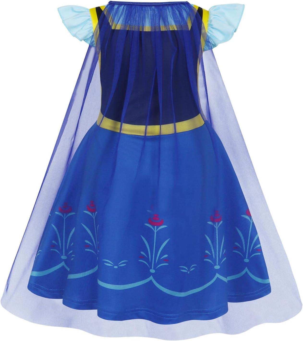 imageWonderBabe Princess Dress With Cape Girls Halloween Birthday Party Cosplay Costume Toddler Ruffle Sleeve Fancy Outfit GiftDark Blue