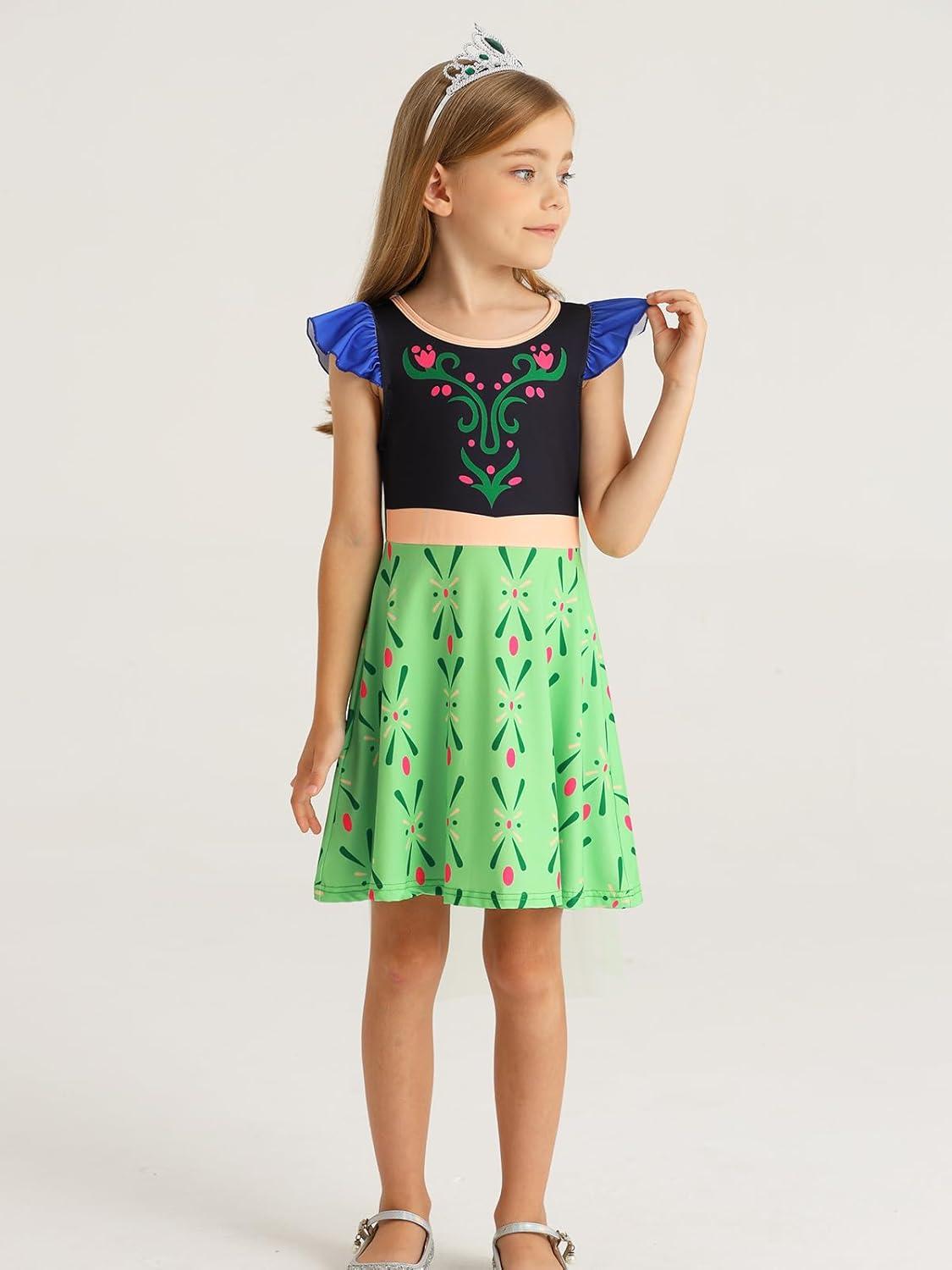 imageWonderBabe Princess Dress With Cape Girls Halloween Birthday Party Cosplay Costume Toddler Ruffle Sleeve Fancy Outfit GiftDark Green