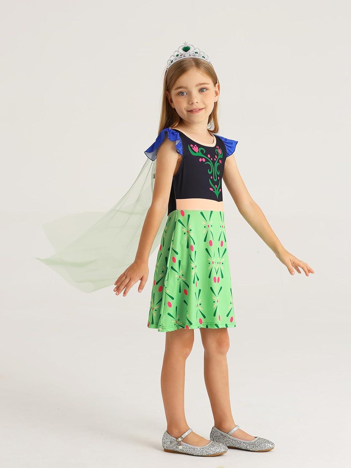 imageWonderBabe Princess Dress With Cape Girls Halloween Birthday Party Cosplay Costume Toddler Ruffle Sleeve Fancy Outfit GiftDark Green