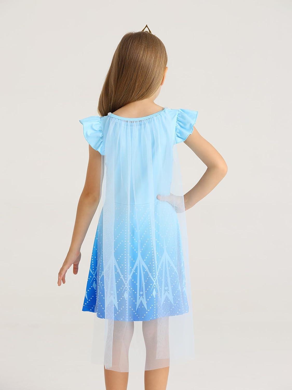 imageWonderBabe Princess Dress With Cape Girls Halloween Birthday Party Cosplay Costume Toddler Ruffle Sleeve Fancy Outfit GiftLight Blue