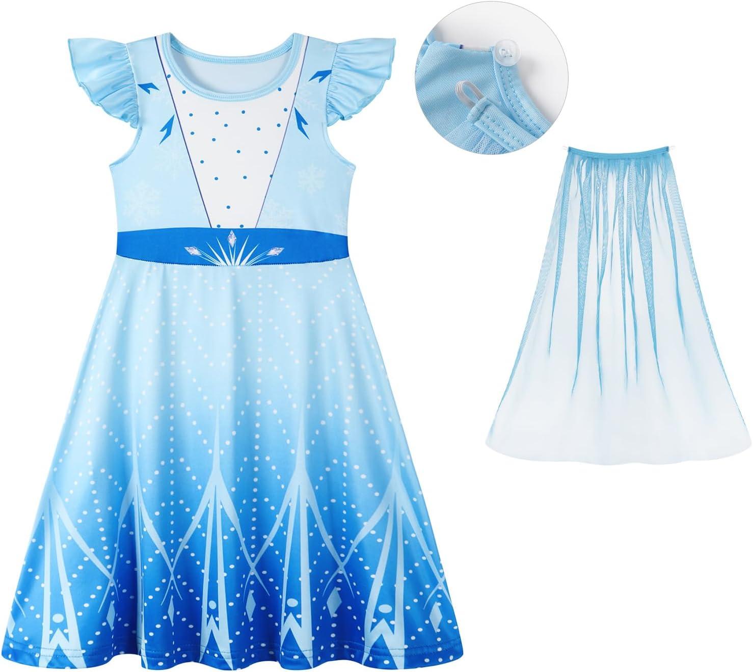 imageWonderBabe Princess Dress With Cape Girls Halloween Birthday Party Cosplay Costume Toddler Ruffle Sleeve Fancy Outfit GiftLight Blue