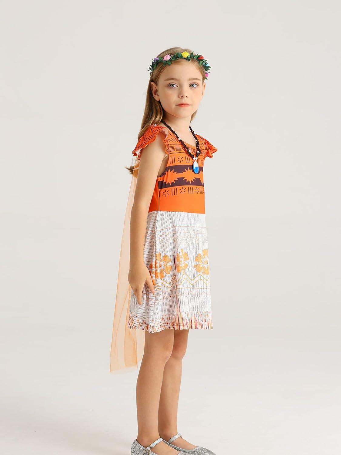 imageWonderBabe Princess Dress With Cape Girls Halloween Birthday Party Cosplay Costume Toddler Ruffle Sleeve Fancy Outfit GiftOrange