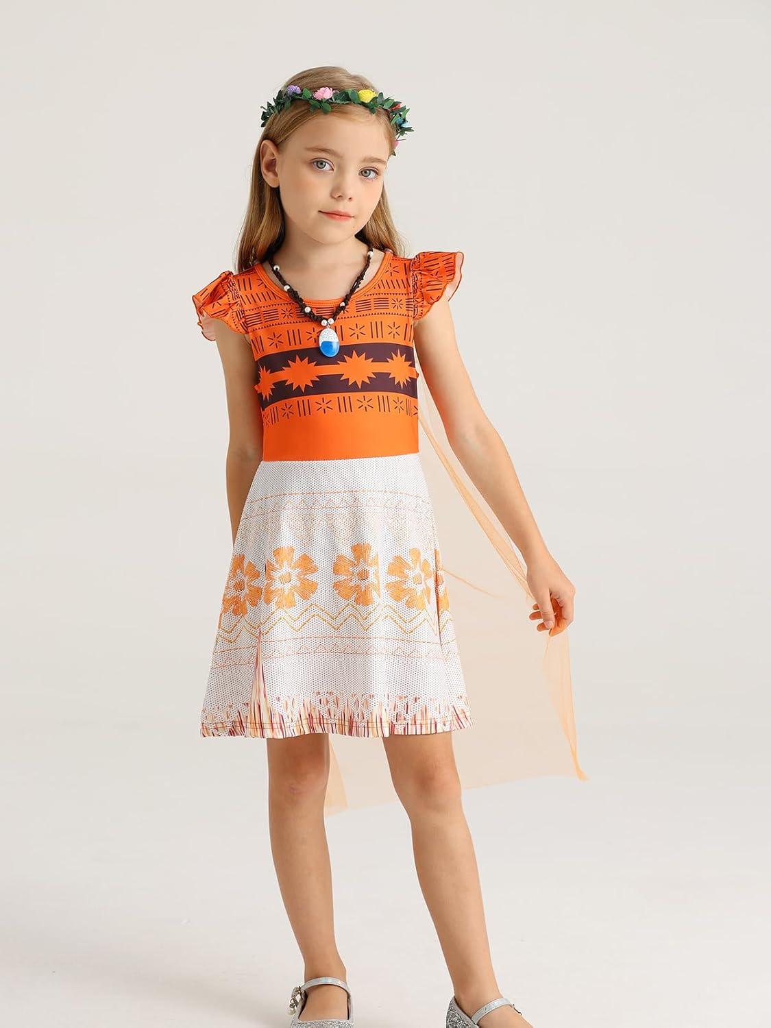 imageWonderBabe Princess Dress With Cape Girls Halloween Birthday Party Cosplay Costume Toddler Ruffle Sleeve Fancy Outfit GiftOrange