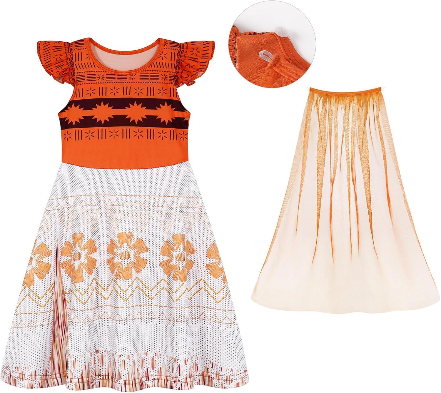 imageWonderBabe Princess Dress With Cape Girls Halloween Birthday Party Cosplay Costume Toddler Ruffle Sleeve Fancy Outfit GiftOrange