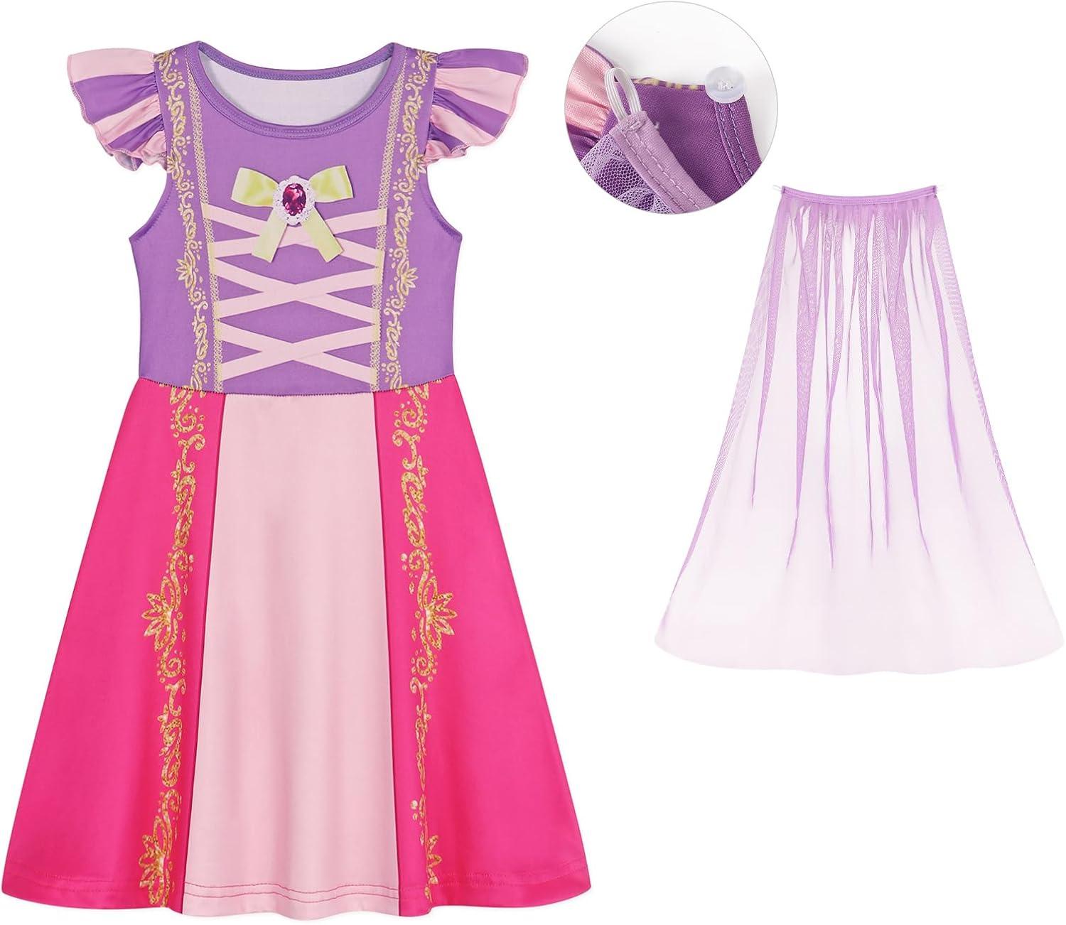 imageWonderBabe Princess Dress With Cape Girls Halloween Birthday Party Cosplay Costume Toddler Ruffle Sleeve Fancy Outfit GiftPurple