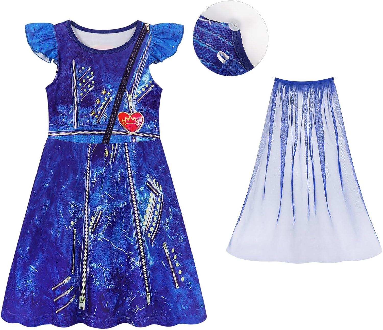 imageWonderBabe Princess Dress With Cape Girls Halloween Birthday Party Cosplay Costume Toddler Ruffle Sleeve Fancy Outfit GiftPurplish Blue