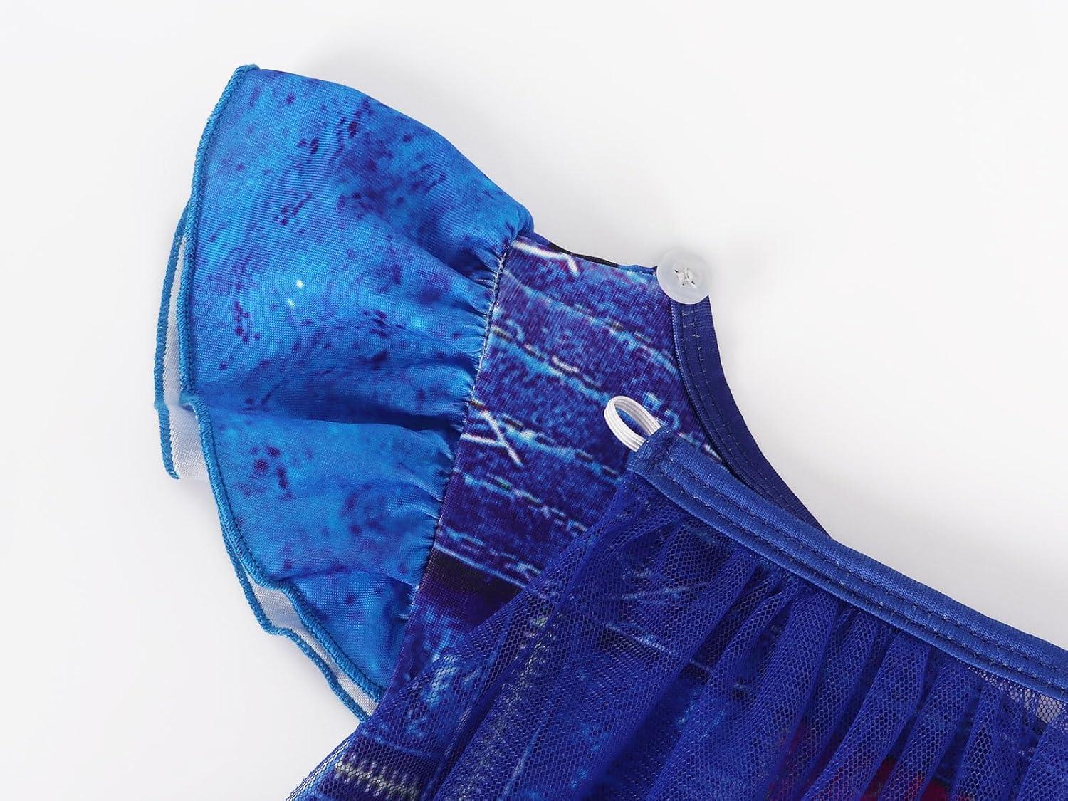 imageWonderBabe Princess Dress With Cape Girls Halloween Birthday Party Cosplay Costume Toddler Ruffle Sleeve Fancy Outfit GiftPurplish Blue