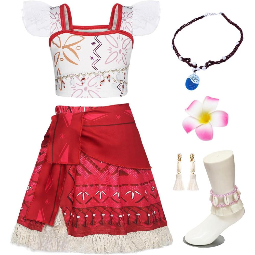 imageWonderBabe Girls Adventure Outfit Princess Lace Ruffle Sleeve Dress The Little Sister Birthday Fancy Dress Up CostumeRed