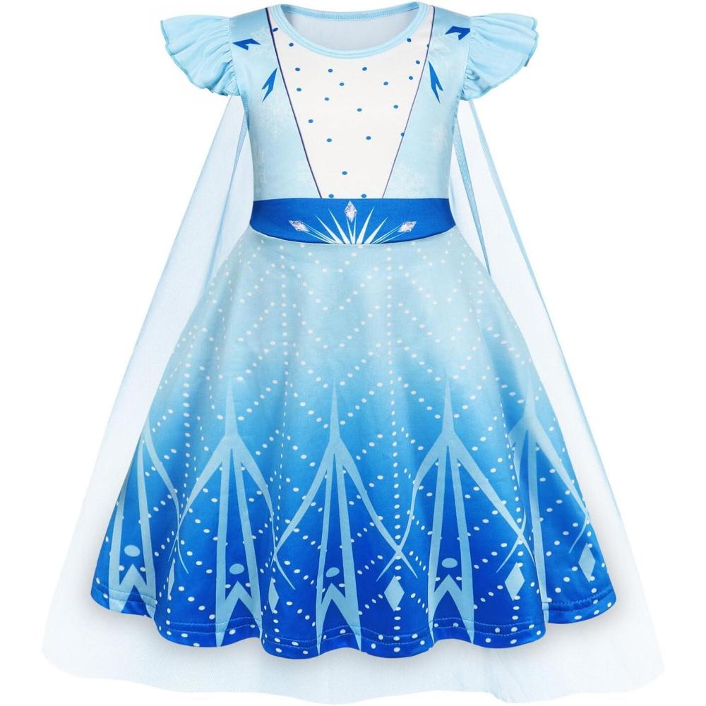 imageWonderBabe Princess Dress With Cape Girls Halloween Birthday Party Cosplay Costume Toddler Ruffle Sleeve Fancy Outfit GiftLight Blue