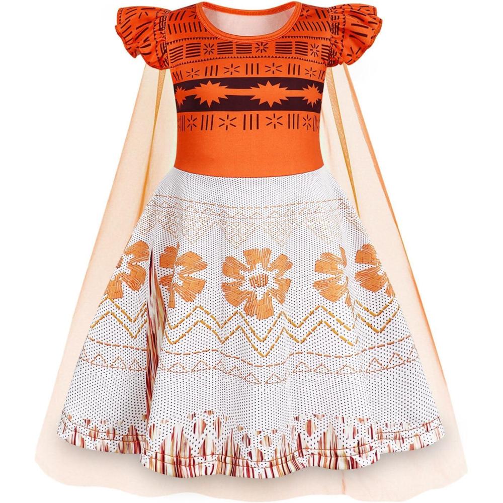 imageWonderBabe Princess Dress With Cape Girls Halloween Birthday Party Cosplay Costume Toddler Ruffle Sleeve Fancy Outfit GiftOrange