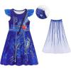 imageWonderBabe Princess Dress With Cape Girls Halloween Birthday Party Cosplay Costume Toddler Ruffle Sleeve Fancy Outfit GiftPurplish Blue