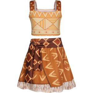 imageWonderBabe Girls Adventure Outfit Princess Lace Ruffle Sleeve Dress The Little Sister Birthday Fancy Dress Up CostumeBrown