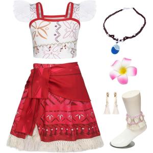 imageWonderBabe Girls Adventure Outfit Princess Lace Ruffle Sleeve Dress The Little Sister Birthday Fancy Dress Up CostumeRed