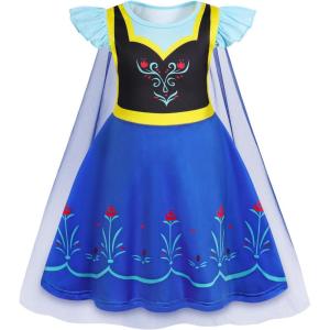 imageWonderBabe Princess Dress With Cape Girls Halloween Birthday Party Cosplay Costume Toddler Ruffle Sleeve Fancy Outfit GiftDark Blue
