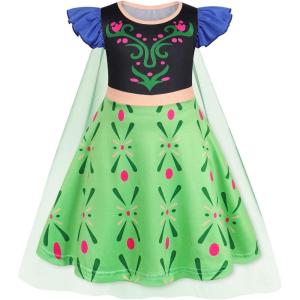 imageWonderBabe Princess Dress With Cape Girls Halloween Birthday Party Cosplay Costume Toddler Ruffle Sleeve Fancy Outfit GiftDark Green