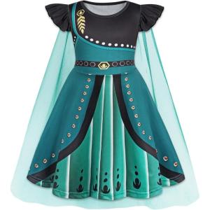 imageWonderBabe Princess Dress With Cape Girls Halloween Birthday Party Cosplay Costume Toddler Ruffle Sleeve Fancy Outfit GiftGreen