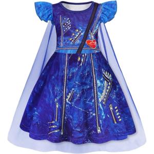 imageWonderBabe Princess Dress With Cape Girls Halloween Birthday Party Cosplay Costume Toddler Ruffle Sleeve Fancy Outfit GiftPurplish Blue