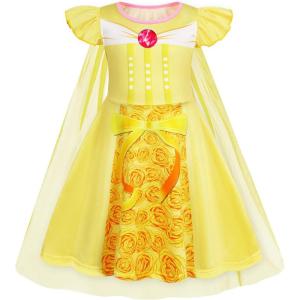imageWonderBabe Princess Dress With Cape Girls Halloween Birthday Party Cosplay Costume Toddler Ruffle Sleeve Fancy Outfit GiftYellow