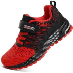 imageKUBUA Kids Sneakers for Boys Girls Running Tennis Shoes Lightweight Breathable Sport AthleticA Black Red