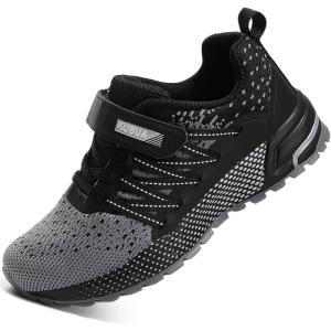 imageKUBUA Kids Sneakers for Boys Girls Running Tennis Shoes Lightweight Breathable Sport AthleticBlack Grey B