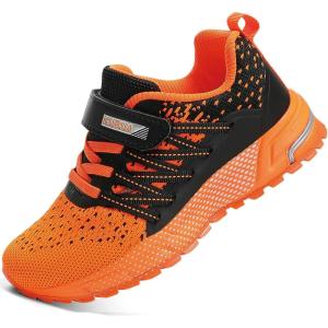 imageKUBUA Kids Sneakers for Boys Girls Running Tennis Shoes Lightweight Breathable Sport AthleticBlack Orange