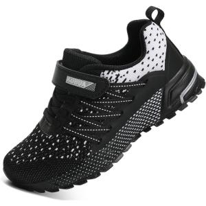 imageKUBUA Kids Sneakers for Boys Girls Running Tennis Shoes Lightweight Breathable Sport AthleticBlack White B