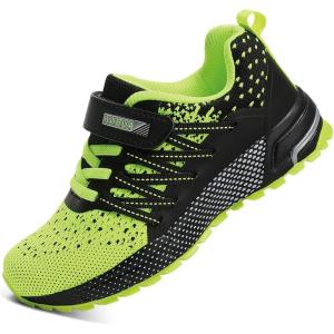imageKUBUA Kids Sneakers for Boys Girls Running Tennis Shoes Lightweight Breathable Sport AthleticBlackGreen