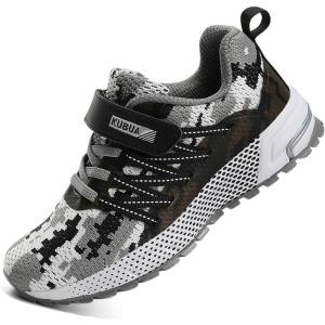 imageKUBUA Kids Sneakers for Boys Girls Running Tennis Shoes Lightweight Breathable Sport AthleticCamouflage Grey a