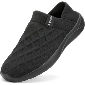 imageKUBUA Mens Womens Slippers Indoor Lightweight House Shoes Outdoor Breathable Slip on LoafersBlack