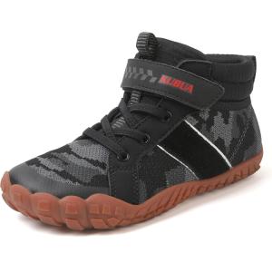 imageKUBUA Kids High Top Barefoot Shoes Boys Girls Minimalist Sneakers Lightweight Comfort Zero Drop Shoes Toddler Little Big KidBlack