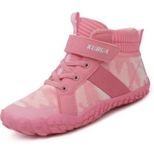 imageKUBUA Kids High Top Barefoot Shoes Boys Girls Minimalist Sneakers Lightweight Comfort Zero Drop Shoes Toddler Little Big KidPink
