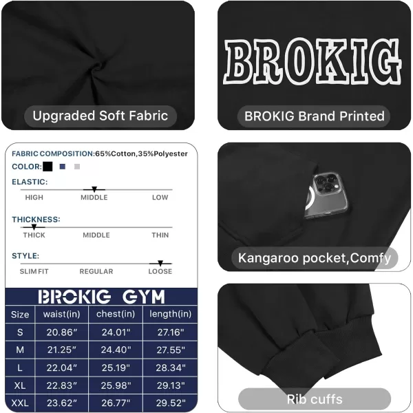 BROKIG Men's Casual Gym Hoodie Pullover Workout Athletic Fleece Hooded Sweatshirts Men