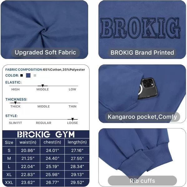 BROKIG Men's Casual Gym Hoodie Pullover Workout Athletic Fleece Hooded Sweatshirts Men