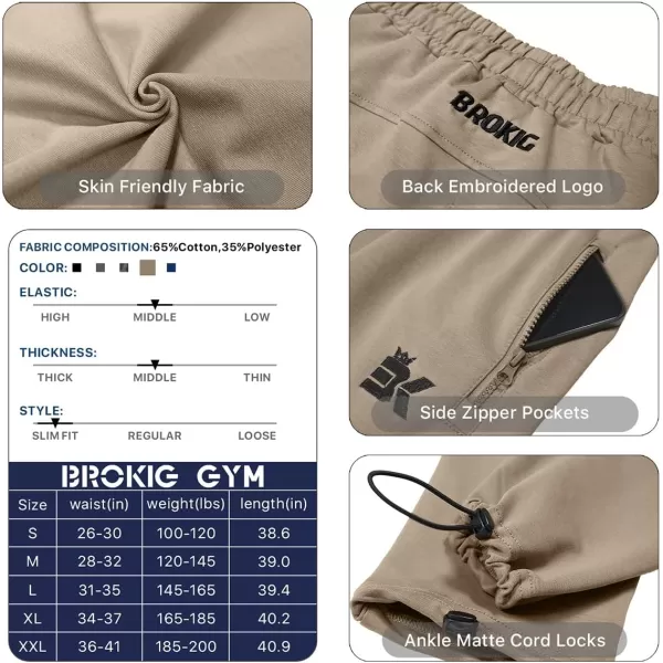 BROKIG Mens Ankle Cords Workout Jogger Pants, Slim Fit Gym Joggers Athletic Sweatpants for Men with Zipper Pockets