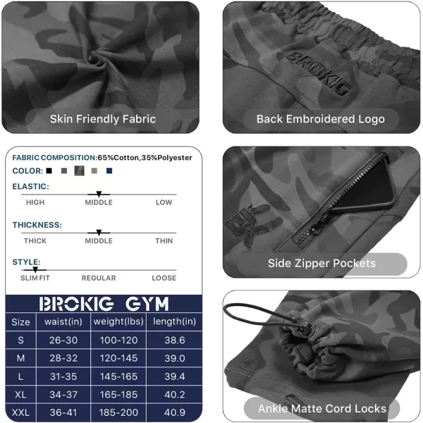BROKIG Mens Ankle Cords Workout Jogger Pants, Slim Fit Gym Joggers Athletic Sweatpants for Men with Zipper Pockets