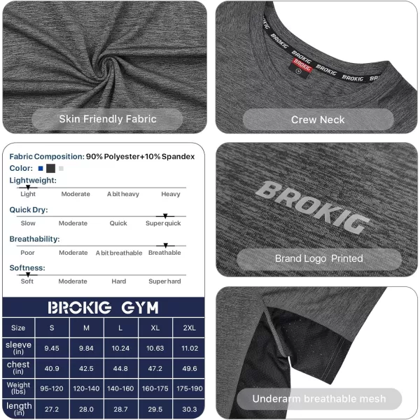 BROKIG Mens TDry Lightweight Gym Short Sleeve Shirts Workout Athletic T-Shirts Men Moisture Wicking