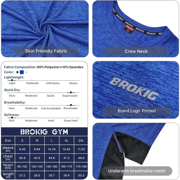 BROKIG Mens TDry Lightweight Gym Short Sleeve Shirts Workout Athletic T-Shirts Men Moisture Wicking
