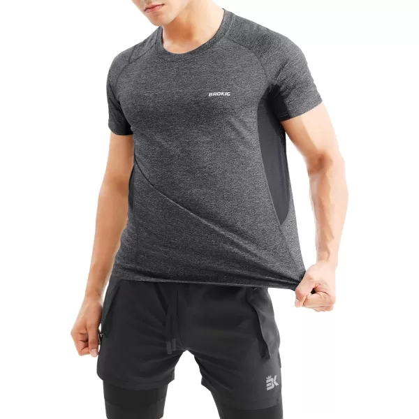BROKIG Mens TDry Lightweight Gym Short Sleeve Shirts Workout Athletic T-Shirts Men Moisture Wicking